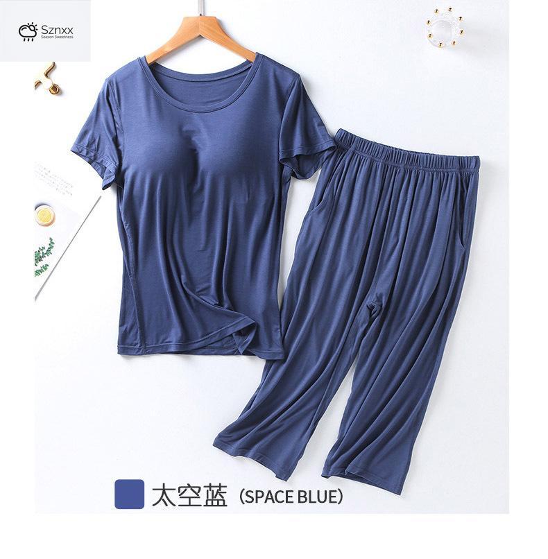 Soft Modal Pajama Set With Chest Pad Cropped Trousers