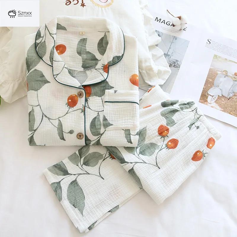 Womens Cotton Long-sleeve Lounge Pajama Set