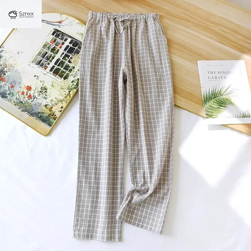 Cotton Gauze Checkered Couple Lounge Pants