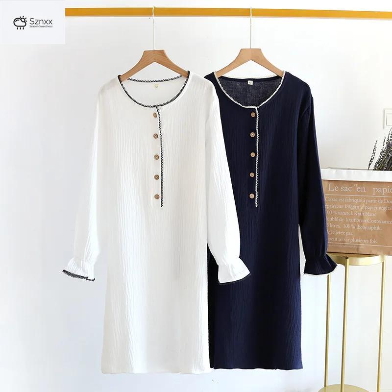 Womens Cotton Crepe Long Sleeve Nightdress Skirt