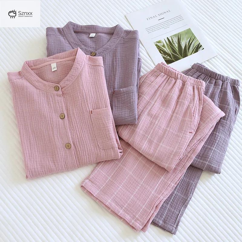 Japanese Cotton Crepe Couple Pajama Set Long-sleeve