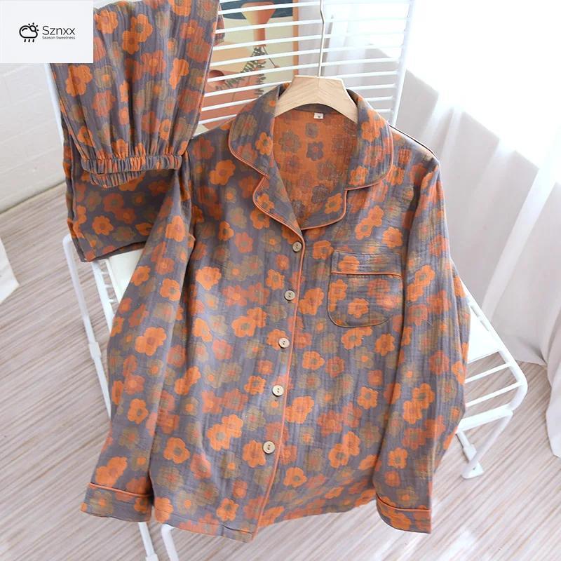 Womens Floral Cotton Crepe Pajama Set