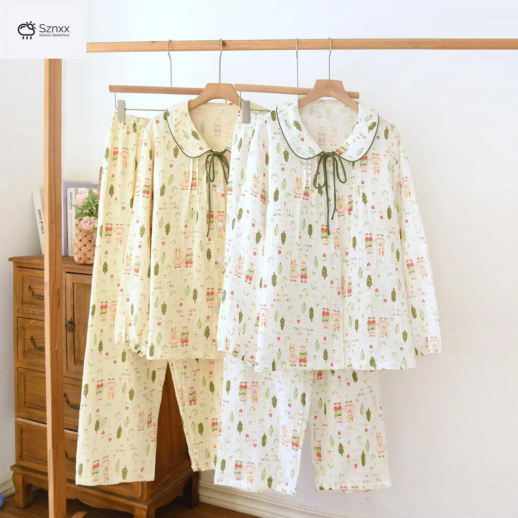 Soft Crepe Cotton Women’s Long Pajama Set