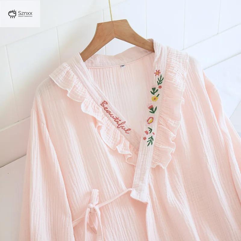 Japanese Cotton Crepe Kimono Pajama Two-piece Set