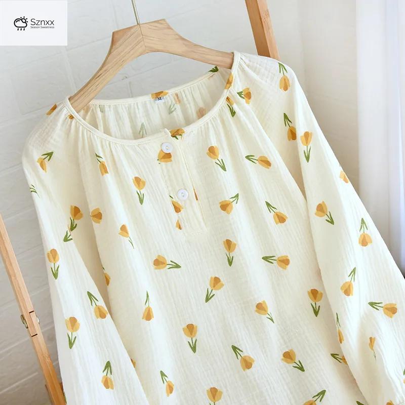 Loose Floral Cotton Crepe Pajama Lounge Set