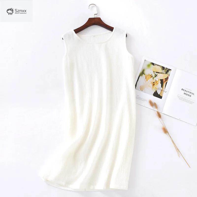 Womens Loose Sleeveless Cotton Crepe Summer Nightdress