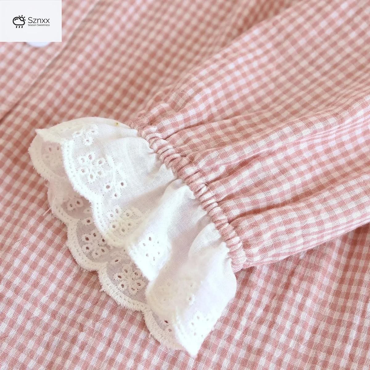 Womens Cotton Grid Pajama Set With Edge Collar