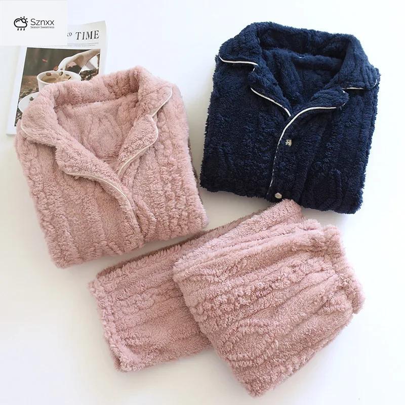 Thickened Flannel Couple Pajama Set Long-sleeve