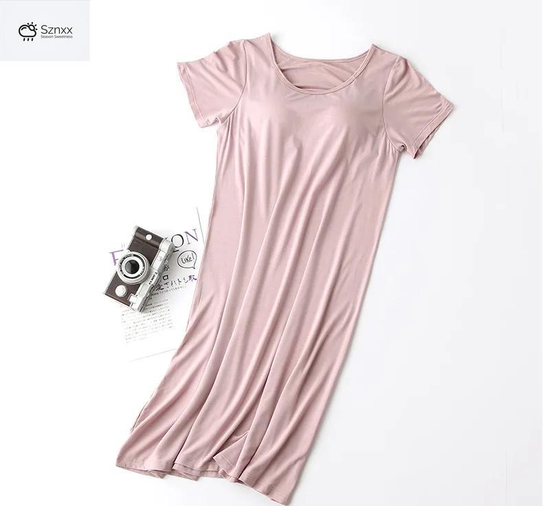 Plus Size Half-sleeve Nightdress With Chest Padding