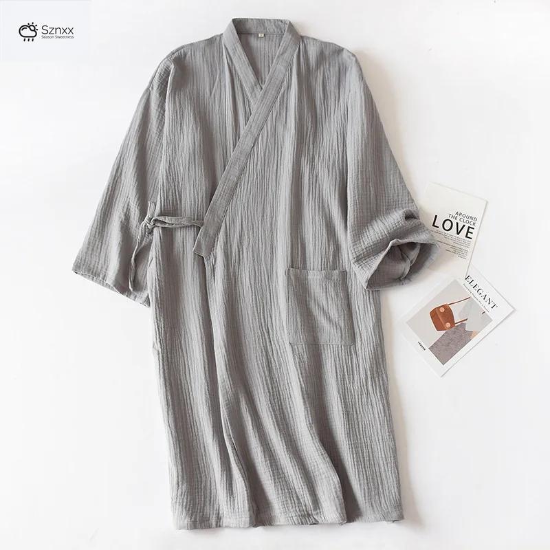 Japanese Cotton Crepe Kimono Robe Summer Nightgown