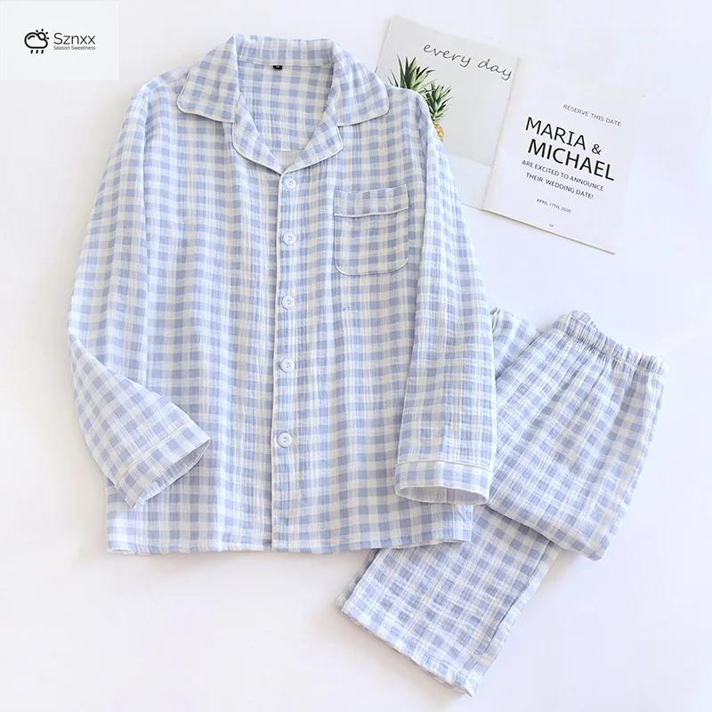 Checkered Cotton Couple Pajama Set Long Sleeve