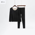 Womens Thermal Fleece Long-sleeve Two-piece Lounge Set