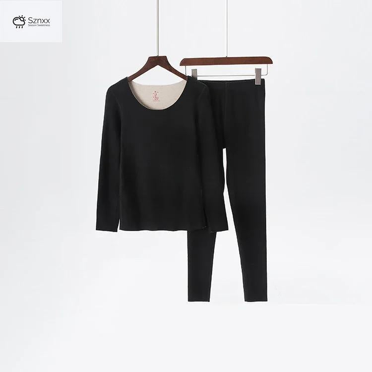 Womens Thermal Fleece Long-sleeve Two-piece Lounge Set