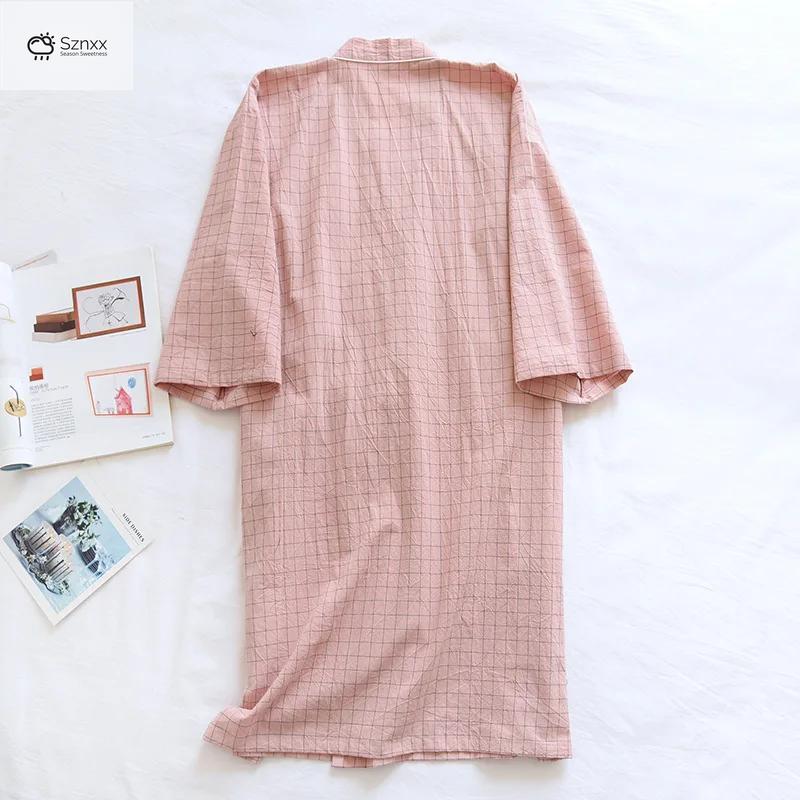 Lightweight Cotton Plaid Kimono Robe For Couples