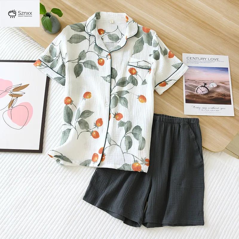 Soft Cotton Crepe Short-sleeve Pajama Shorts Set