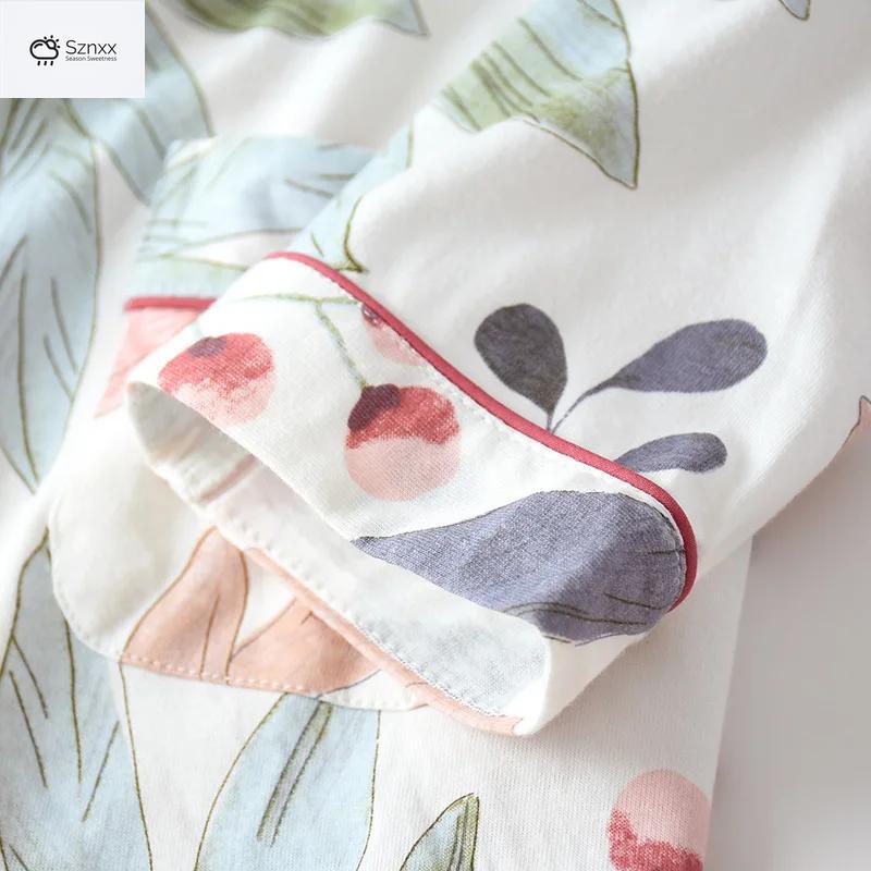Floral Cotton Lapel Pajama Set For Women