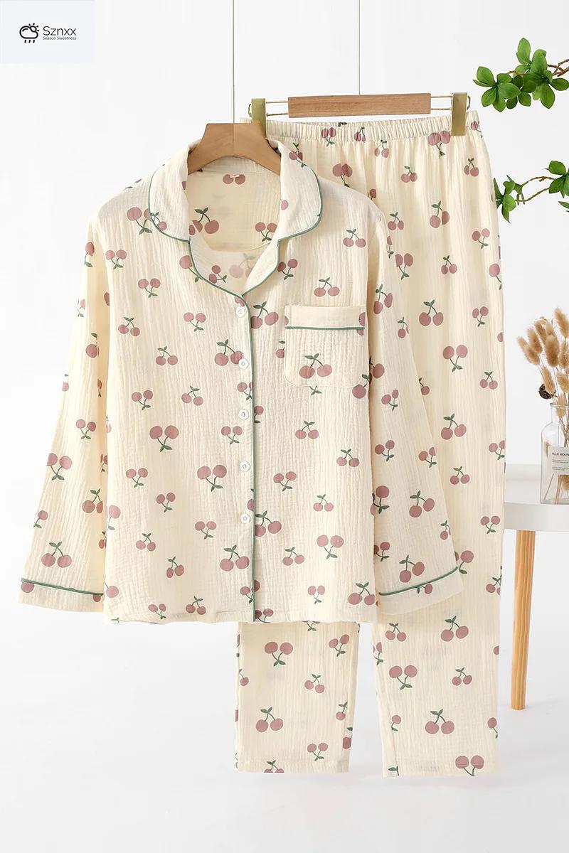 Japanese Crepe Cotton Long-sleeve Pajama Set