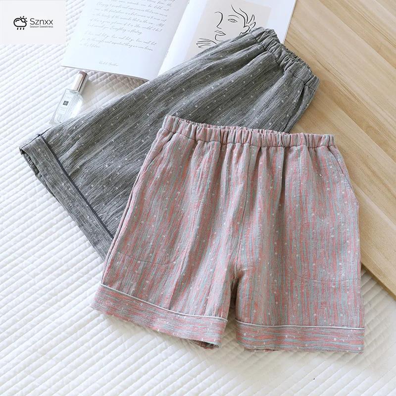 Breathable Cotton Gauze Loose Summer Couple Shorts