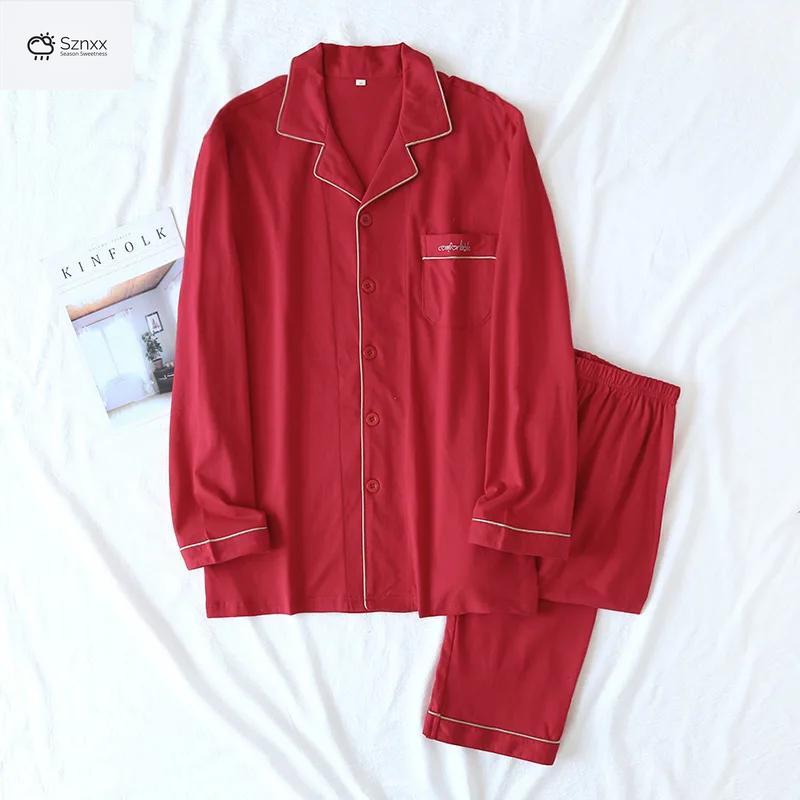 Cozy Cotton Couple Knit Pajama Set Red