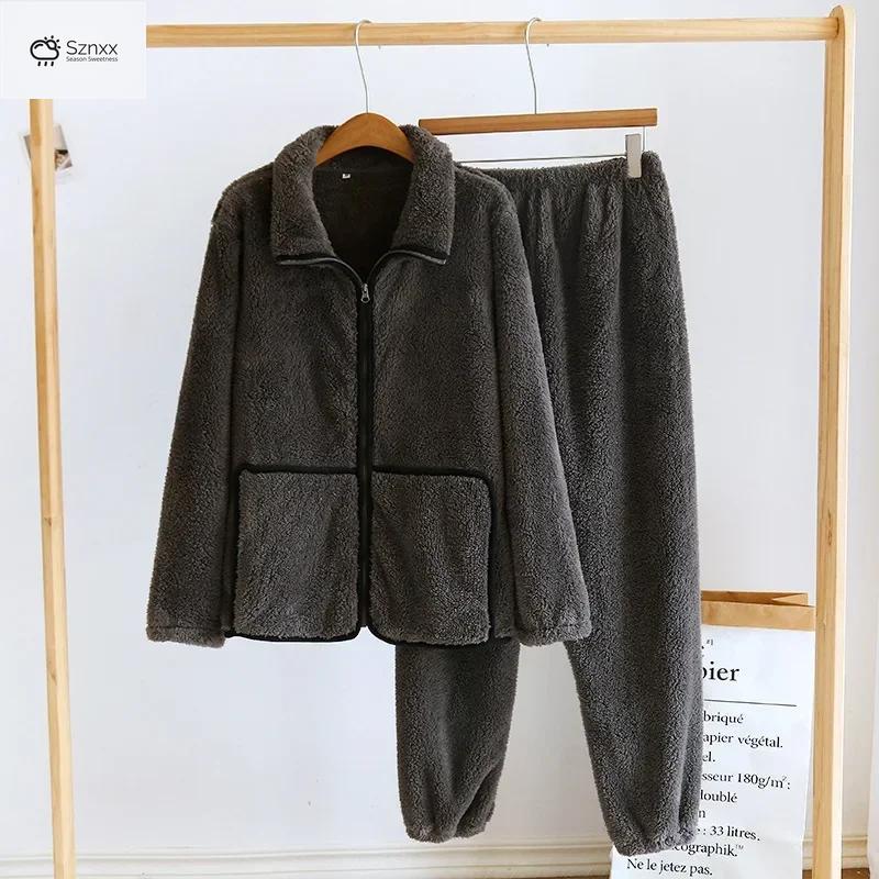 Cozy Flannel Couple Zip-up Sleepwear Set
