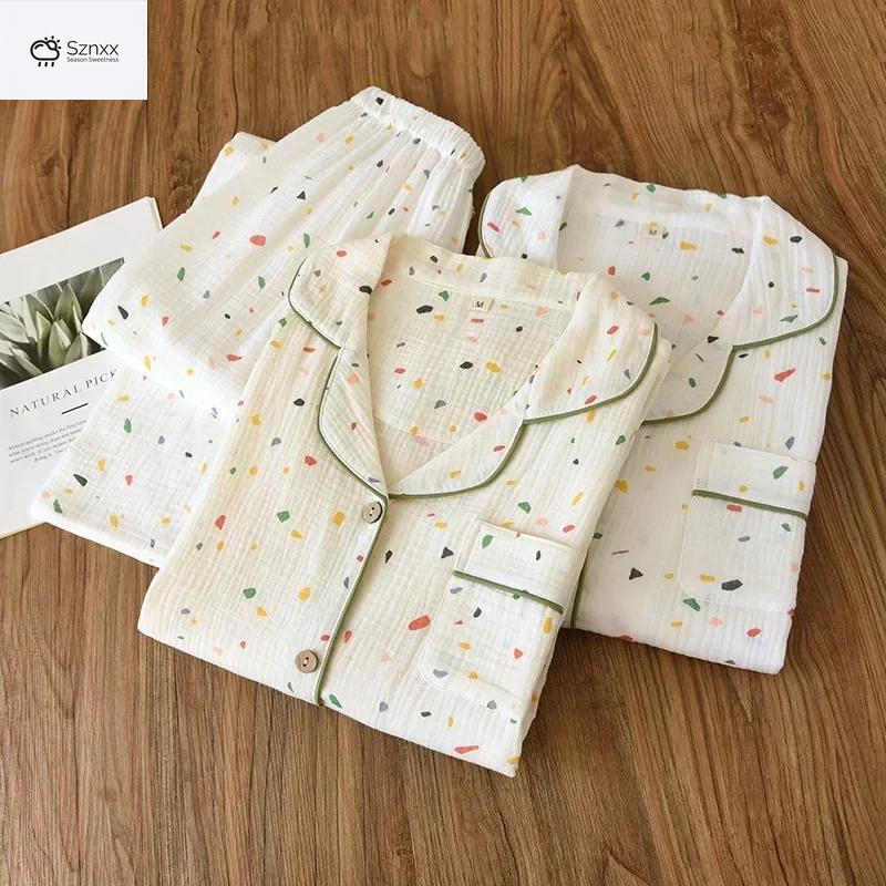 Soft Crepe Cotton Womens Lapel Pajama Set