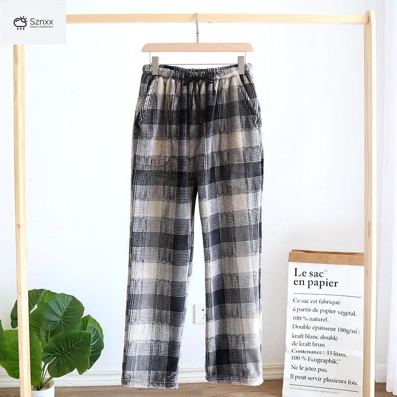 Mens Thickened Velvet Flannel Lounge Pajama Pants