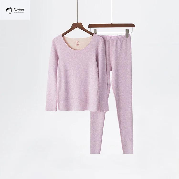 Womens Thermal Fleece Long-sleeve Two-piece Lounge Set
