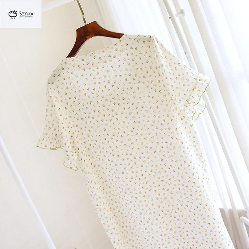 Floral Cotton Crepe Short Sleeve Summer Nightdress