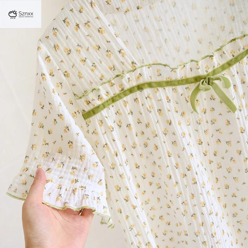 Floral Cotton Crepe Short Sleeve Summer Nightdress