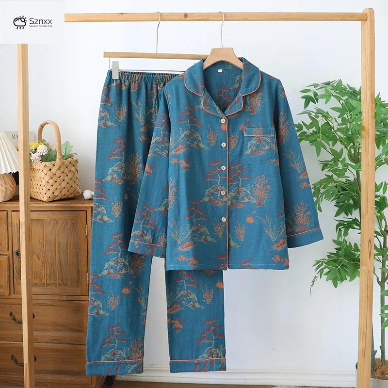 Floral Crepe Cotton Long-sleeve Pajama Lounge Set