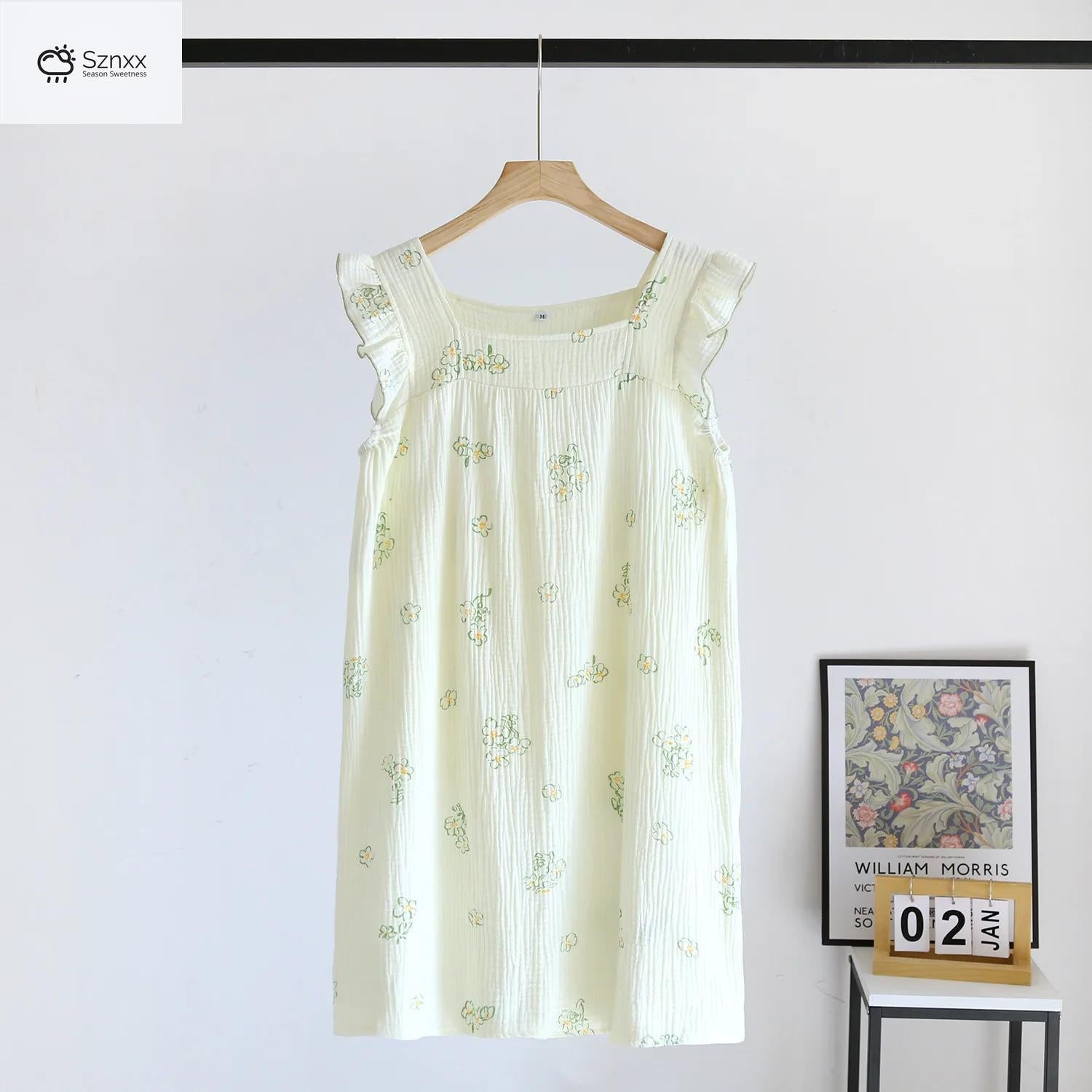 Womens Cotton Crepe Sling Tank Dress With Wooden Trim