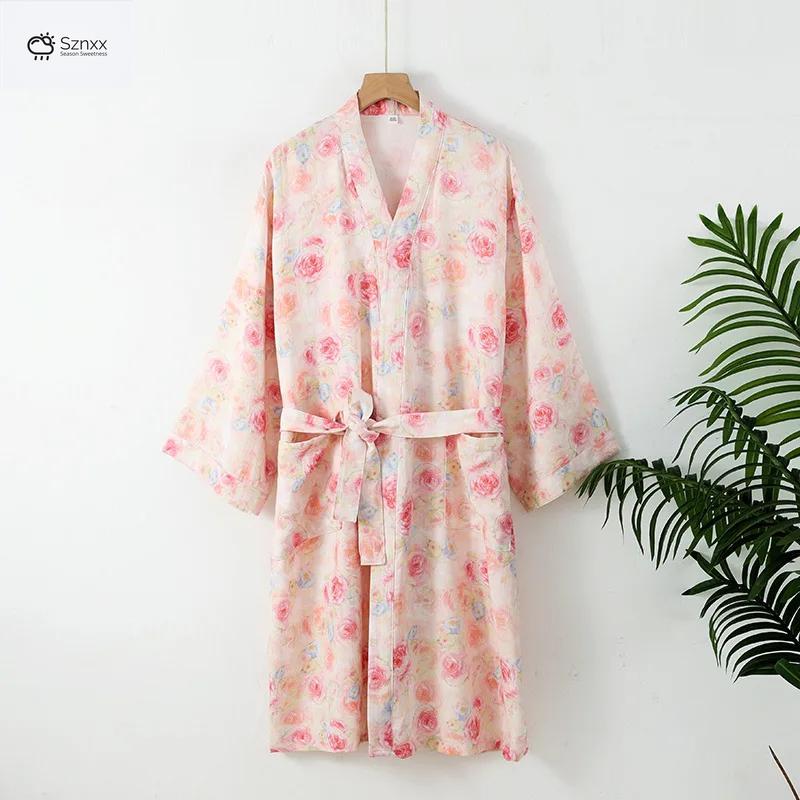 Japanese Cotton Gauze Kimono Robe For Summer