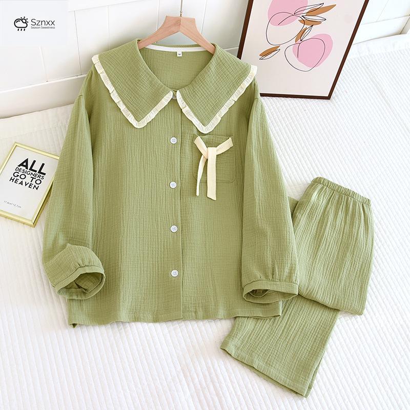 Soft Cotton Crepe Long-sleeve Pajama Lounge Set