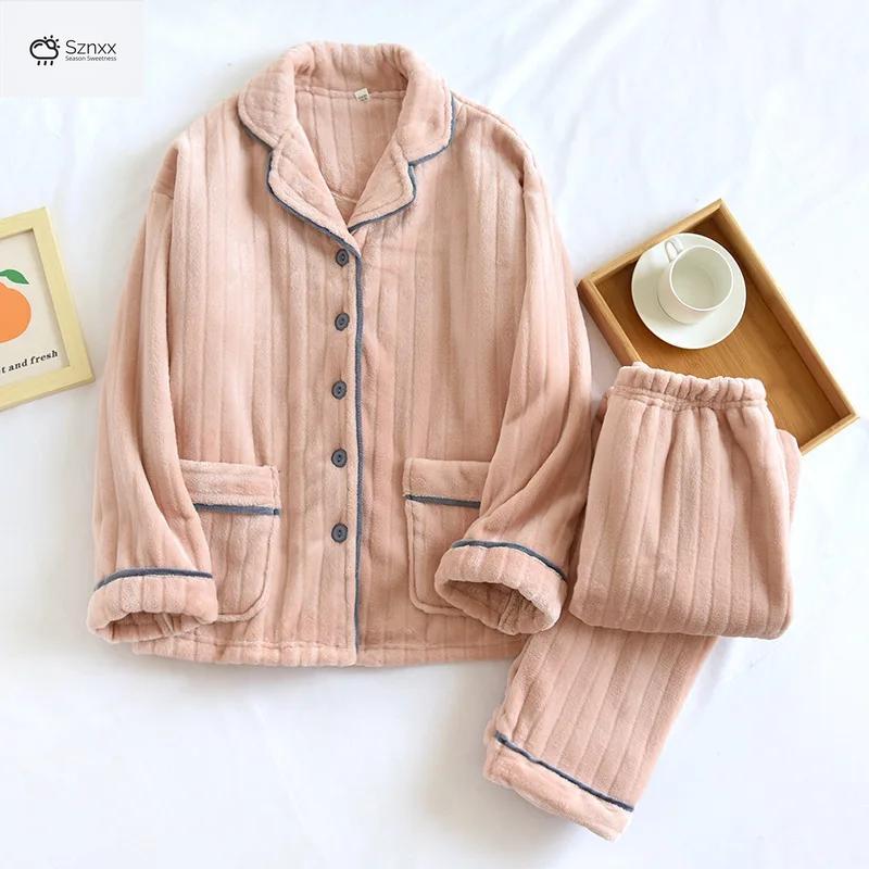 Cozy Flannel Couple Pajama Set Warm Fleece Loungewear