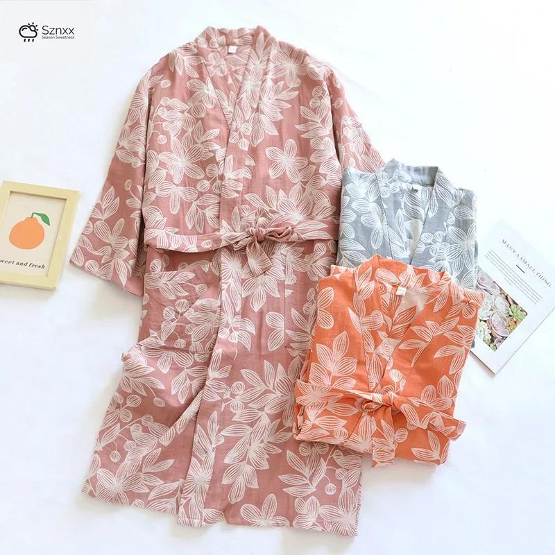 Japanese Cotton Lace-up Kimono Bathrobe Sleepwear