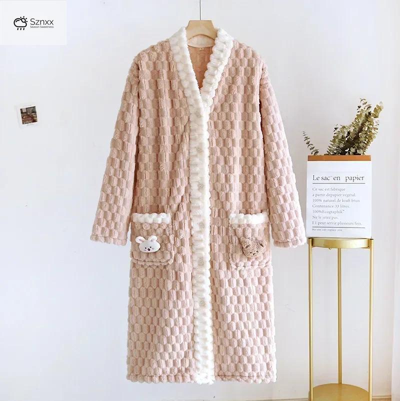 Cozy Flannel Plush Long Sleep Dress Knee-length