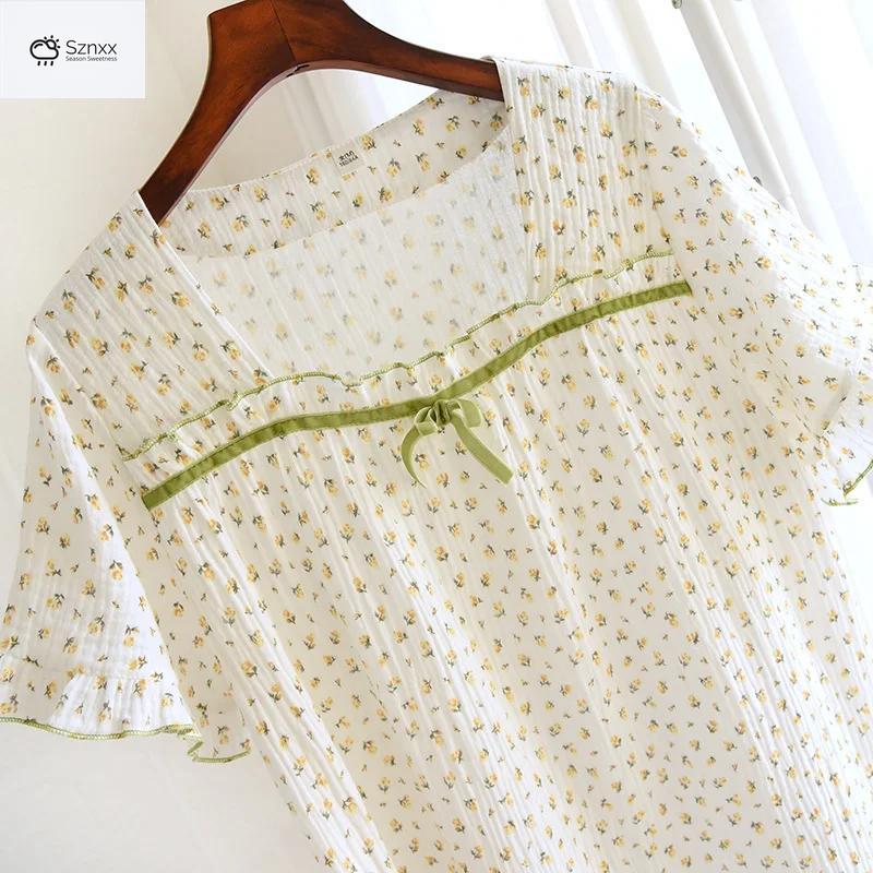 Floral Cotton Crepe Short Sleeve Summer Nightdress