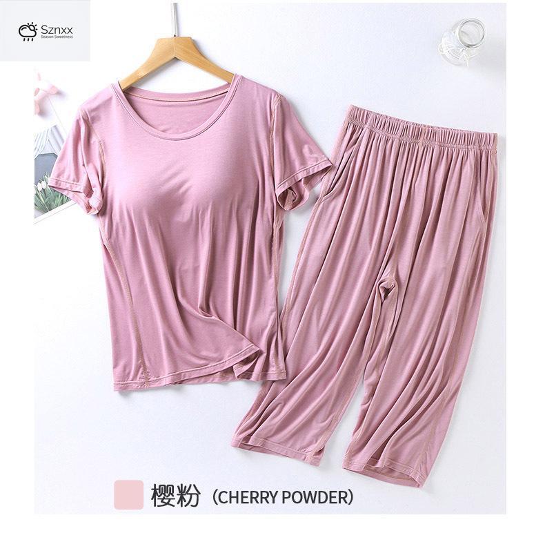Soft Modal Pajama Set With Chest Pad Cropped Trousers