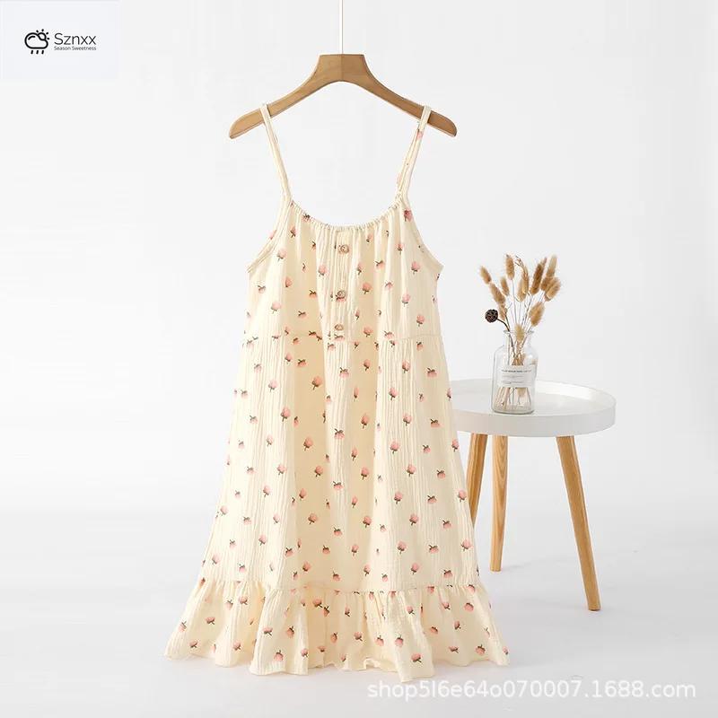 Floral Cotton Suspender Nightdress For Summer Comfort