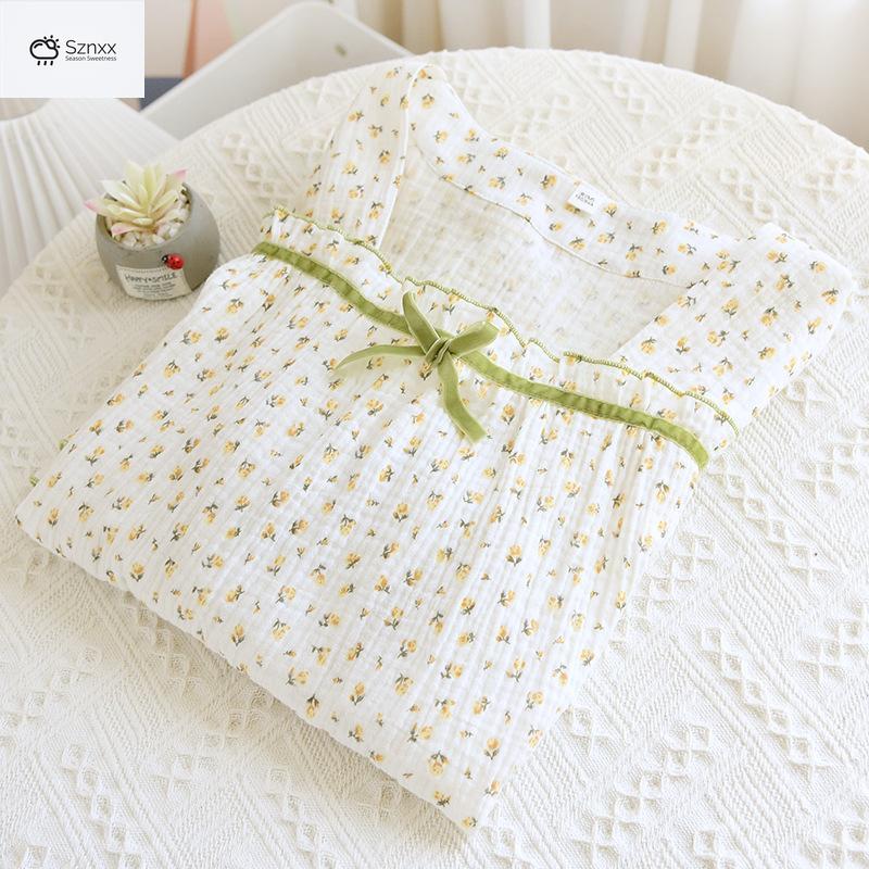 Floral Cotton Crepe Short Sleeve Summer Nightdress