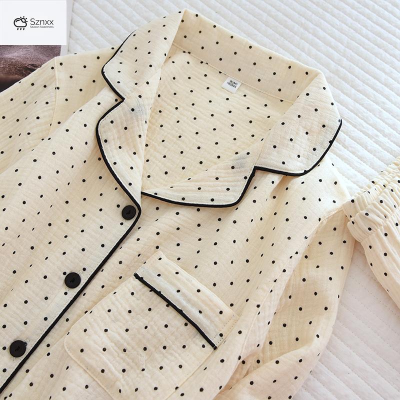 Polka Dot Cotton Crepe Pajama Set Long-sleeve