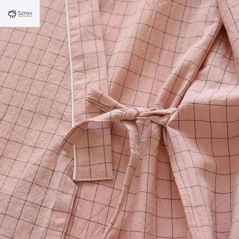 Lightweight Cotton Plaid Kimono Robe For Couples