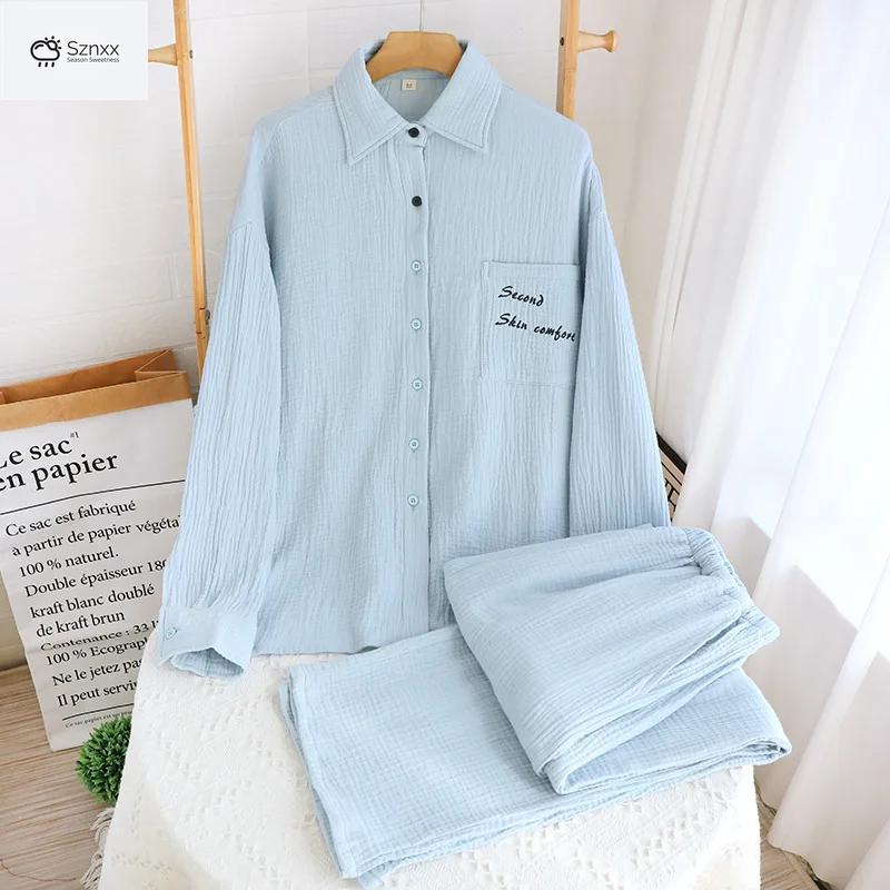 Soft Cotton Crepe Womens Long Pajama Set