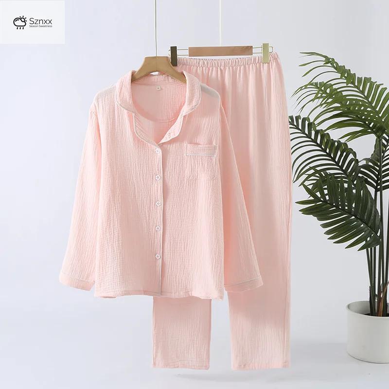 Soft Cotton Lapel Long-sleeve Pajama Lounge Set