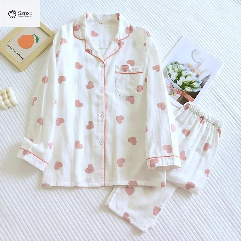 Womens Soft Cotton Long-sleeve Pajama Lounge Set