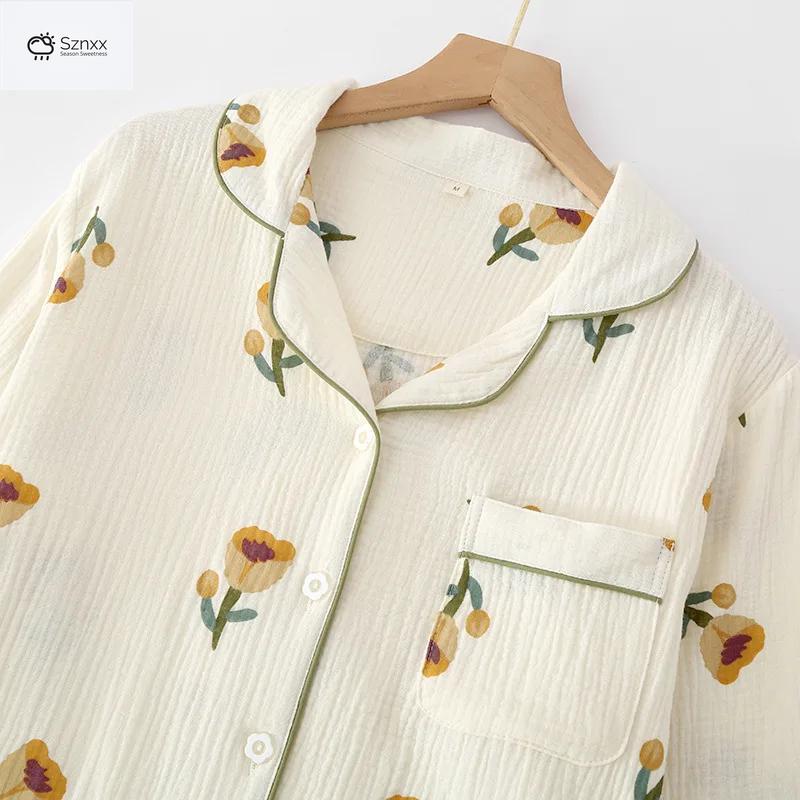 Japanese Crepe Cotton Long-sleeve Pajama Set