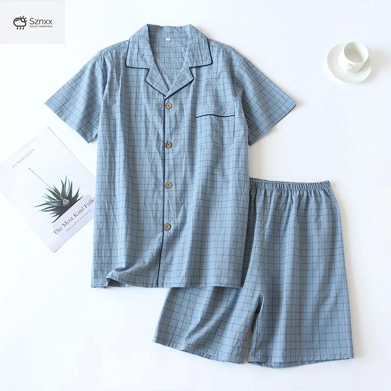 Couple’s Plaid Cotton Gauze Short-sleeve Pajama Set
