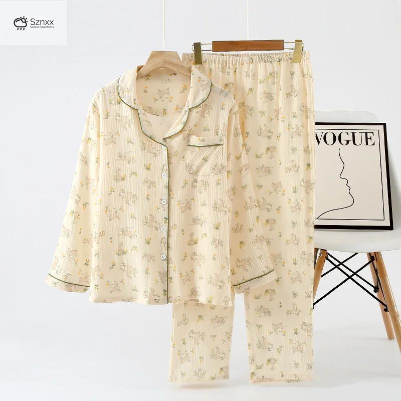 Japanese Crepe Cotton Long-sleeve Pajama Set