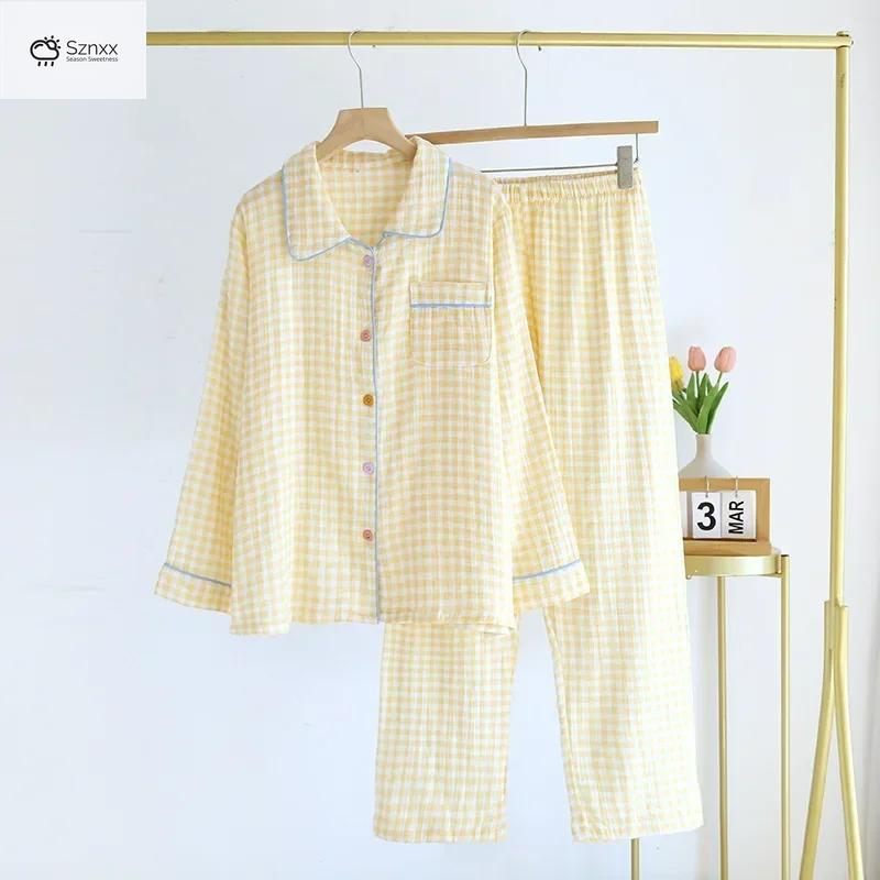Womens Plaid Cotton Long Sleeve Pajama Set