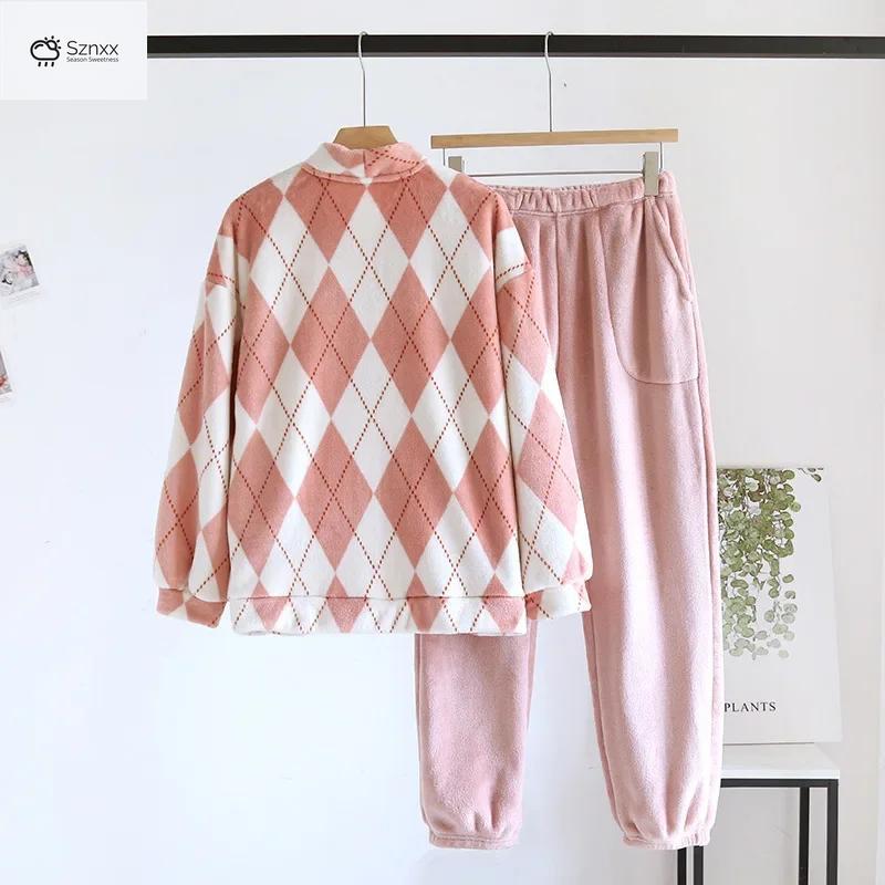 Thickened Flannel Couple V-neck Pajama Set